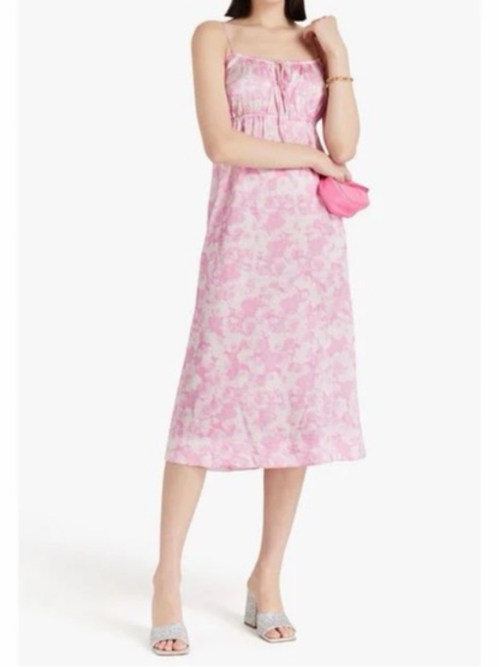 GANNI Silk Midi Dress Pink Tie Dye